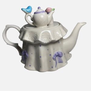 Vintage Teleflora Ceramic Teapot "Teapot Party" Scalloped Edge Ruffled & Bows